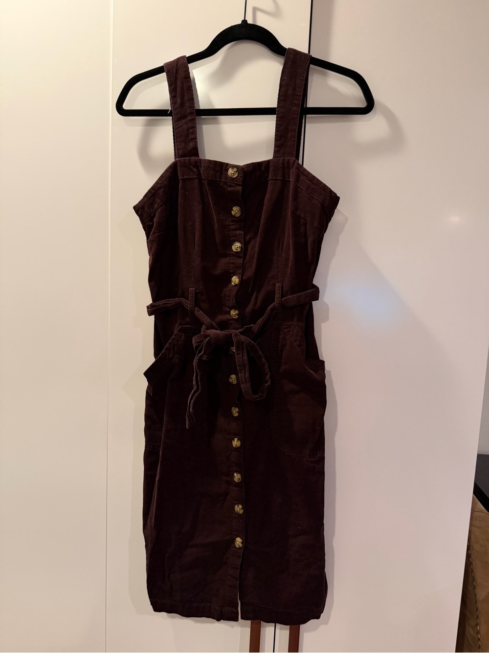 Universal Thread Brown Corduroy Button-Front Pinafore Midi Dress